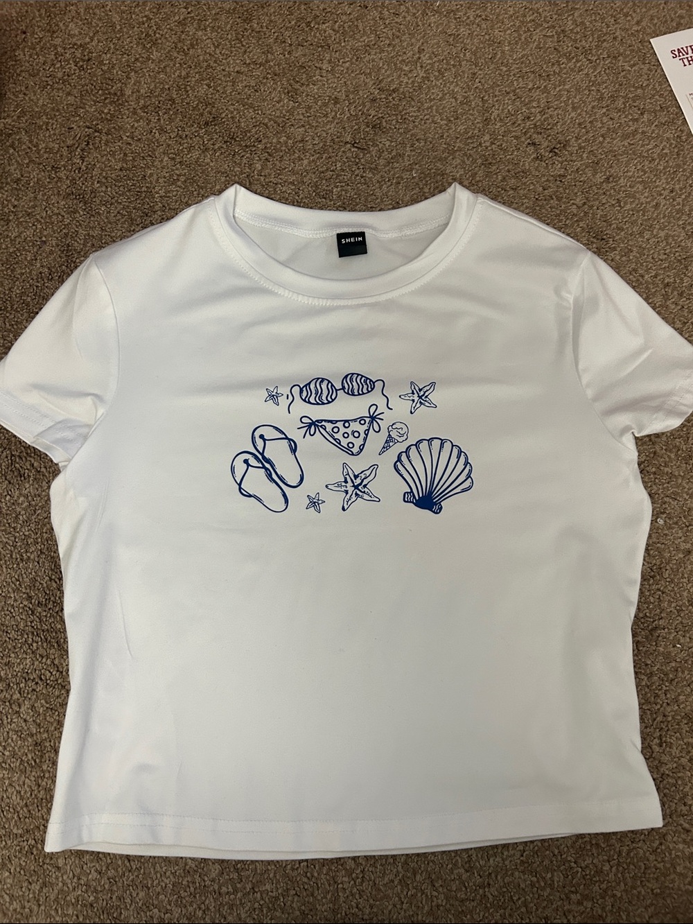 SHEIN White Kids Swim Rashguard with Navy Beach Motif